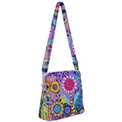 Double Sunflower Abstract Zipper Messenger Bag by okhismakingart