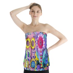 Double Sunflower Abstract Strapless Top by okhismakingart