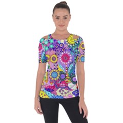 Double Sunflower Abstract Shoulder Cut Out Short Sleeve Top by okhismakingart