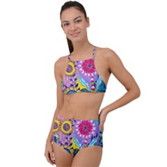 Double Sunflower Abstract High Waist Tankini Set by okhismakingart