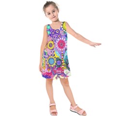 Double Sunflower Abstract Kids  Sleeveless Dress by okhismakingart