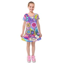 Double Sunflower Abstract Kids  Short Sleeve Velvet Dress by okhismakingart