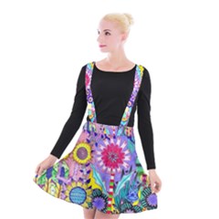 Double Sunflower Abstract Suspender Skater Skirt by okhismakingart