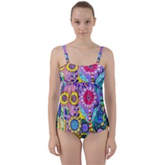 Double Sunflower Abstract Twist Front Tankini Set by okhismakingart