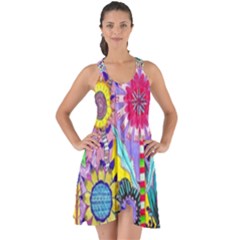 Double Sunflower Abstract Show Some Back Chiffon Dress by okhismakingart