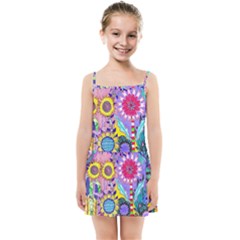 Double Sunflower Abstract Kids  Summer Sun Dress by okhismakingart