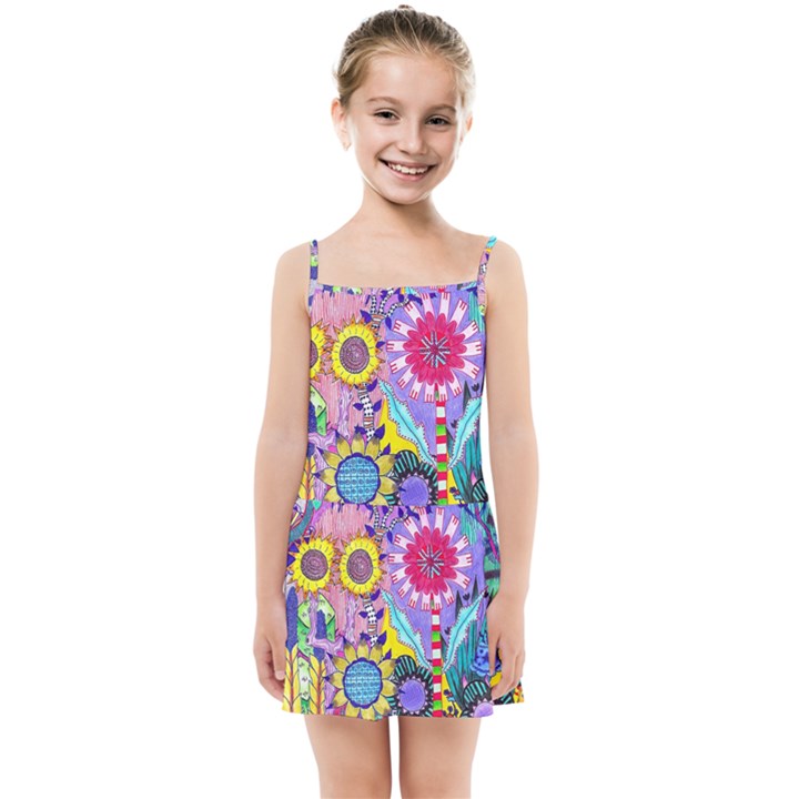 Double Sunflower Abstract Kids  Summer Sun Dress