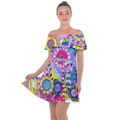 Double Sunflower Abstract Off Shoulder Velour Dress by okhismakingart