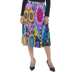 Double Sunflower Abstract Classic Velour Midi Skirt  by okhismakingart