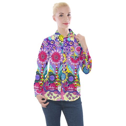 Double Sunflower Abstract Women s Long Sleeve Pocket Shirt by okhismakingart