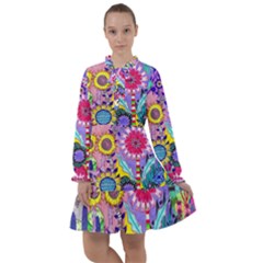 Double Sunflower Abstract All Frills Chiffon Dress by okhismakingart