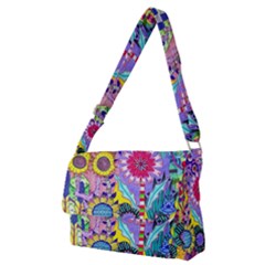 Double Sunflower Abstract Full Print Messenger Bag (m) by okhismakingart