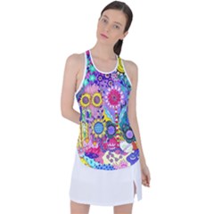 Double Sunflower Abstract Racer Back Mesh Tank Top by okhismakingart