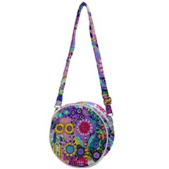 Double Sunflower Abstract Crossbody Circle Bag by okhismakingart