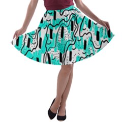 Doodle Art Minimal Drawing Pen A-line Skater Skirt