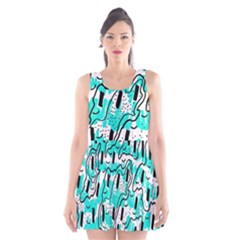 Doodle Art Minimal Drawing Pen Scoop Neck Skater Dress