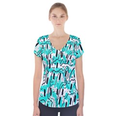 Doodle Art Minimal Drawing Pen Short Sleeve Front Detail Top by HermanTelo