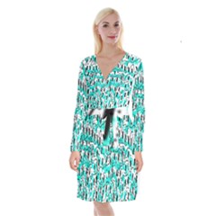 Doodle Art Minimal Drawing Pen Long Sleeve Velvet Front Wrap Dress