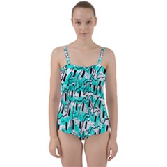 Doodle Art Minimal Drawing Pen Twist Front Tankini Set