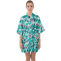 Doodle Art Minimal Drawing Pen Half Sleeve Satin Kimono 