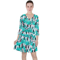 Doodle Art Minimal Drawing Pen Ruffle Dress