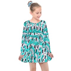 Doodle Art Minimal Drawing Pen Kids  Long Sleeve Dress