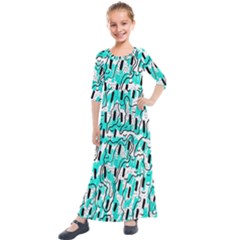 Doodle Art Minimal Drawing Pen Kids  Quarter Sleeve Maxi Dress by HermanTelo