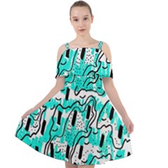 Doodle Art Minimal Drawing Pen Cut Out Shoulders Chiffon Dress by HermanTelo