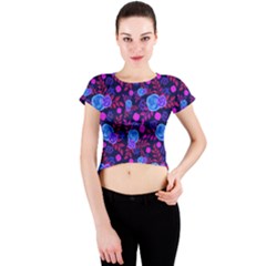 Backgroung Rose Purple Wallpaper Crew Neck Crop Top