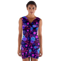 Backgroung Rose Purple Wallpaper Wrap Front Bodycon Dress