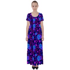 Backgroung Rose Purple Wallpaper High Waist Short Sleeve Maxi Dress