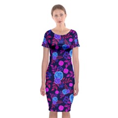 Backgroung Rose Purple Wallpaper Classic Short Sleeve Midi Dress