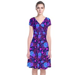 Backgroung Rose Purple Wallpaper Short Sleeve Front Wrap Dress