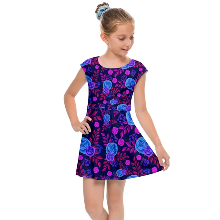 Backgroung Rose Purple Wallpaper Kids  Cap Sleeve Dress