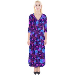 Backgroung Rose Purple Wallpaper Quarter Sleeve Wrap Maxi Dress