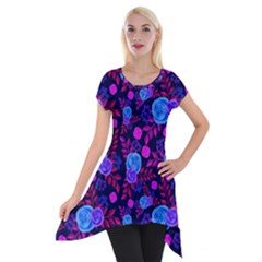 Backgroung Rose Purple Wallpaper Short Sleeve Side Drop Tunic