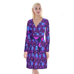 Backgroung Rose Purple Wallpaper Long Sleeve Velvet Front Wrap Dress