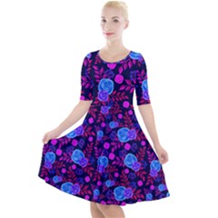 Backgroung Rose Purple Wallpaper Quarter Sleeve A-line Dress