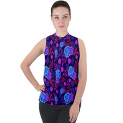 Backgroung Rose Purple Wallpaper Mock Neck Chiffon Sleeveless Top