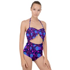 Backgroung Rose Purple Wallpaper Scallop Top Cut Out Swimsuit