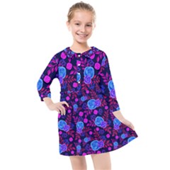 Backgroung Rose Purple Wallpaper Kids  Quarter Sleeve Shirt Dress