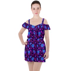 Backgroung Rose Purple Wallpaper Ruffle Cut Out Chiffon Playsuit