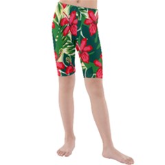 Floral Pink Flowers Kids  Mid Length Swim Shorts by Mariart