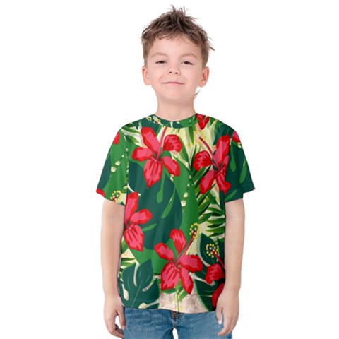 Floral Pink Flowers Kids  Cotton Tee by Mariart