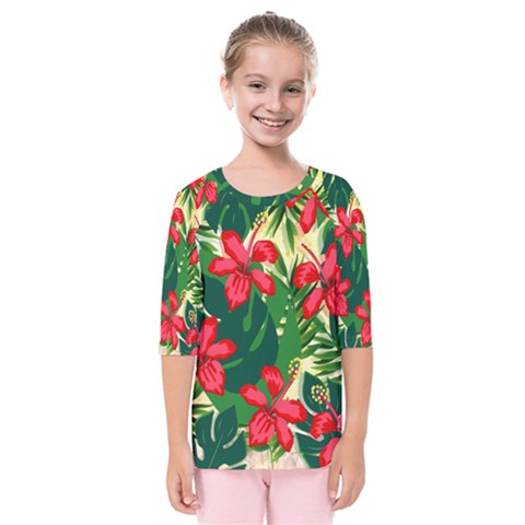 Floral Pink Flowers Kids  Quarter Sleeve Raglan Tee by Mariart