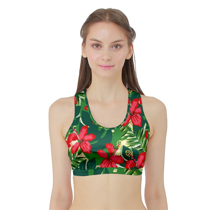 Floral Pink Flowers Sports Bra with Border