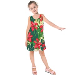 Floral Pink Flowers Kids  Sleeveless Dress by Mariart