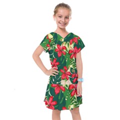 Floral Pink Flowers Kids  Drop Waist Dress by Mariart