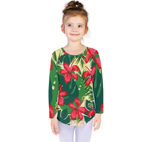 Floral Pink Flowers Kids  Long Sleeve Tee by Mariart