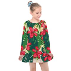 Floral Pink Flowers Kids  Long Sleeve Dress by Mariart